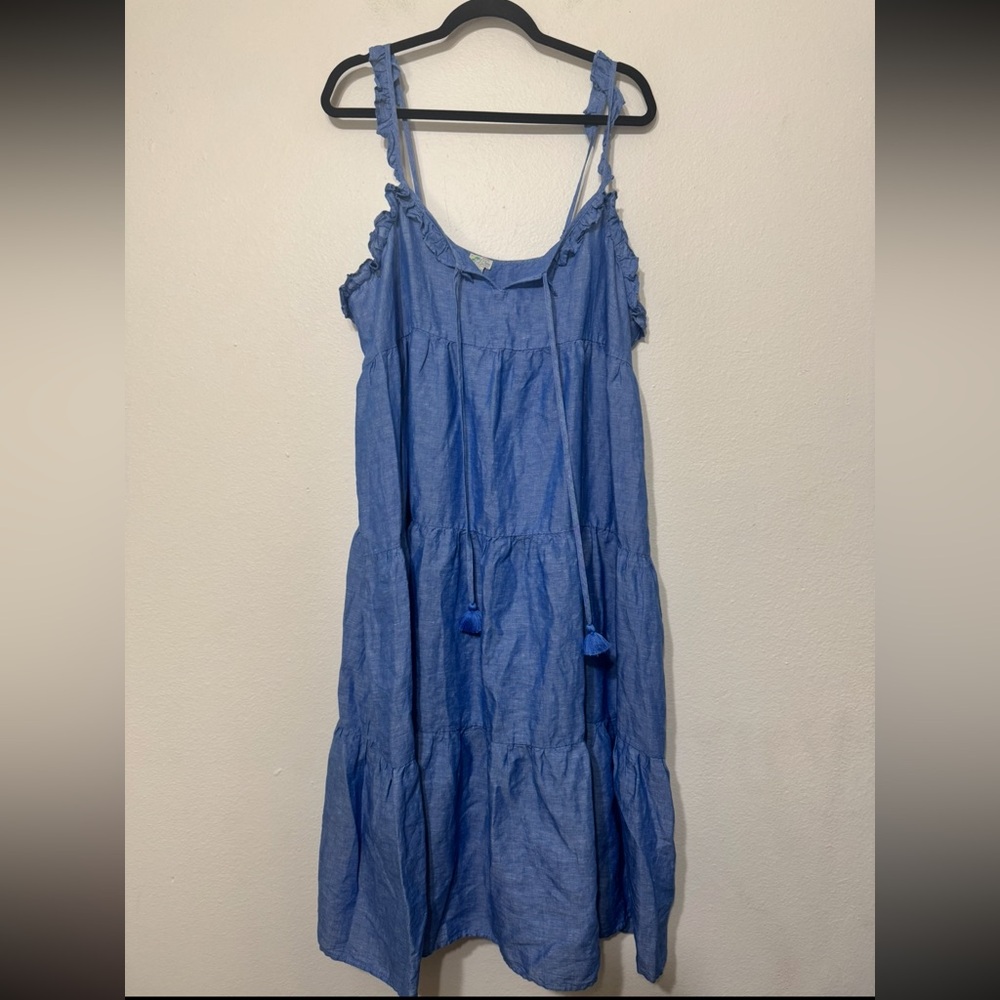 J.Crew Beachwear Chambray Linen Blend Tiered Midi Dress Size XX-Large NWT